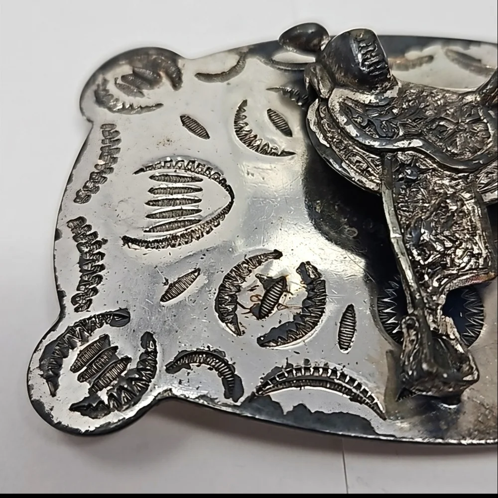 Vintage Mens Western Belt Buckle With A Raised Saddle